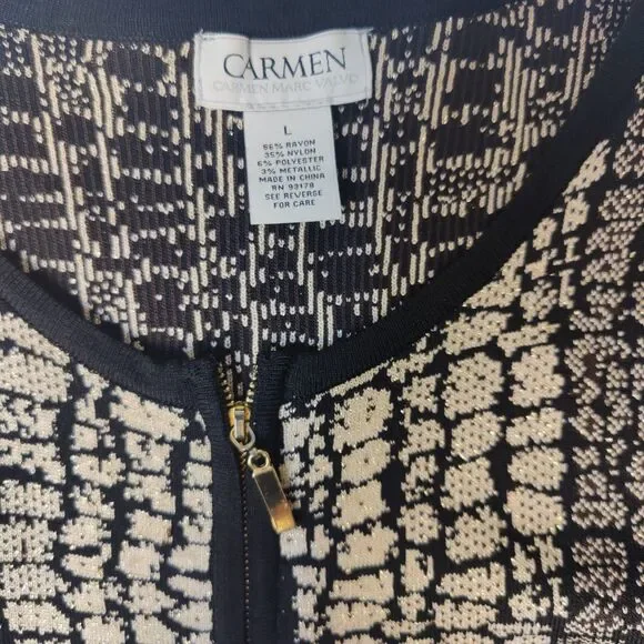 Carmen Marc Valvo Short Blouse Size L Full Zipper Long Sleeve - Picture 8 of 12